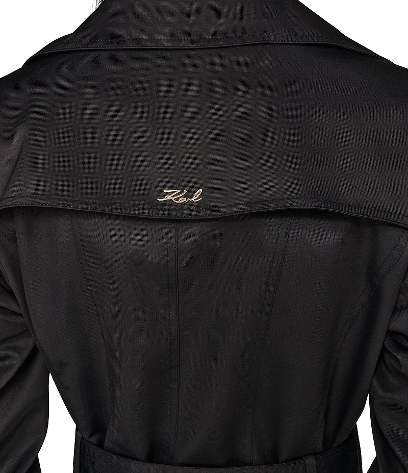 KARL LAGERFELD PARIS Notch Collar Belted Flare Hem Trench Jacket