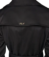 KARL LAGERFELD PARIS Notch Collar Belted Flare Hem Trench Jacket