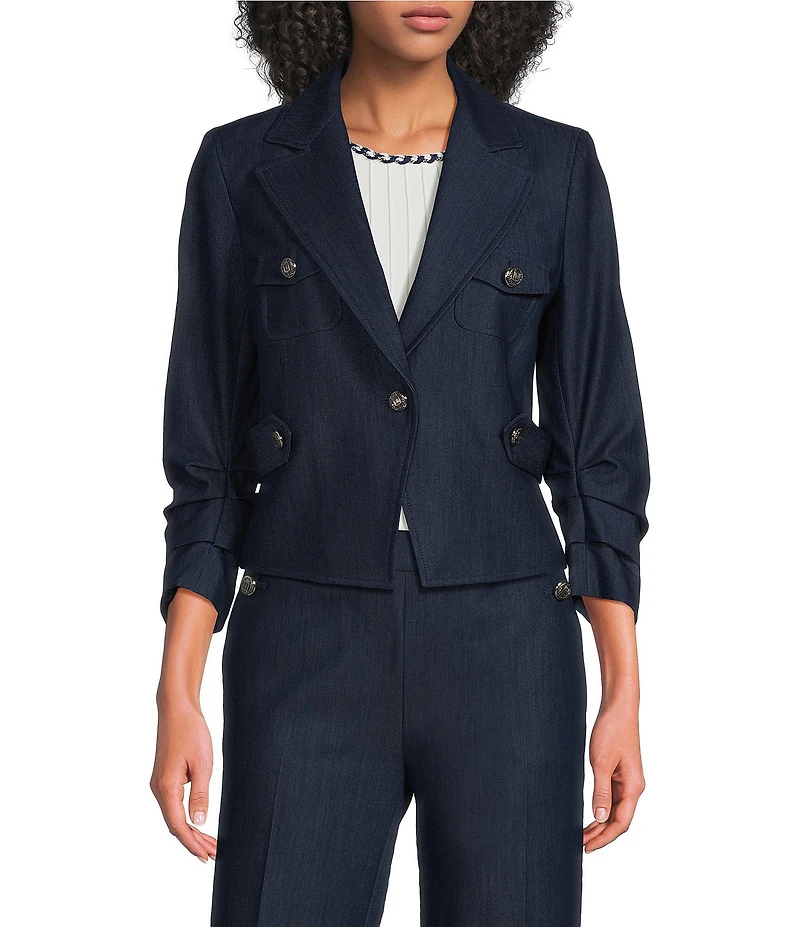 KARL LAGERFELD PARIS Notch Lapel 3/4 Sleeves Cropped Blazer