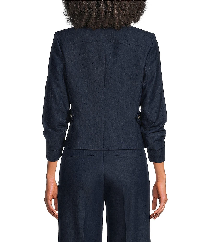 KARL LAGERFELD PARIS Notch Lapel 3/4 Sleeves Cropped Blazer