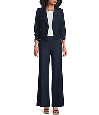 KARL LAGERFELD PARIS Notch Lapel 3/4 Sleeves Cropped Blazer