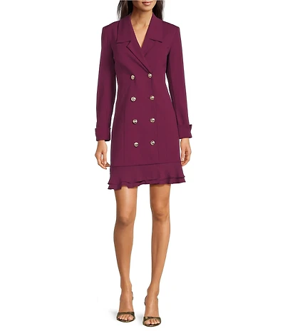 KARL LAGERFELD PARIS Notch Lapel Collar Long Sleeve Chiffon Flounce Hem Mini Blazer Dress