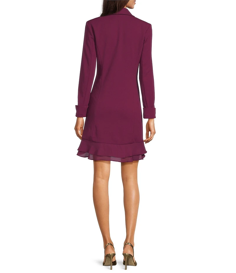 KARL LAGERFELD PARIS Notch Lapel Collar Long Sleeve Chiffon Flounce Hem Mini Blazer Dress