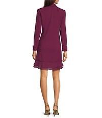 KARL LAGERFELD PARIS Notch Lapel Collar Long Sleeve Chiffon Flounce Hem Mini Blazer Dress