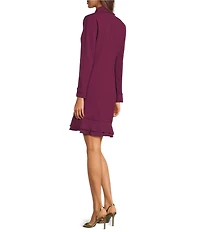 KARL LAGERFELD PARIS Notch Lapel Collar Long Sleeve Chiffon Flounce Hem Mini Blazer Dress