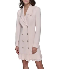 KARL LAGERFELD PARIS Notch Lapel Collar Long Sleeve Chiffon Flounce Hem Mini Blazer Dress
