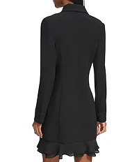 KARL LAGERFELD PARIS Notch Lapel Collar Long Sleeve Chiffon Flounce Hem Mini Blazer Dress