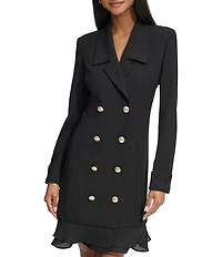 KARL LAGERFELD PARIS Notch Lapel Collar Long Sleeve Chiffon Flounce Hem Mini Blazer Dress