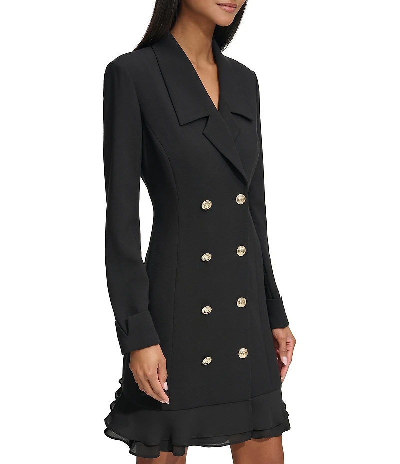 KARL LAGERFELD PARIS Notch Lapel Collar Long Sleeve Chiffon Flounce Hem Mini Blazer Dress