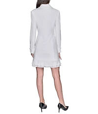 KARL LAGERFELD PARIS Notch Lapel Collar Long Sleeve Chiffon Flounce Hem Mini Blazer Dress