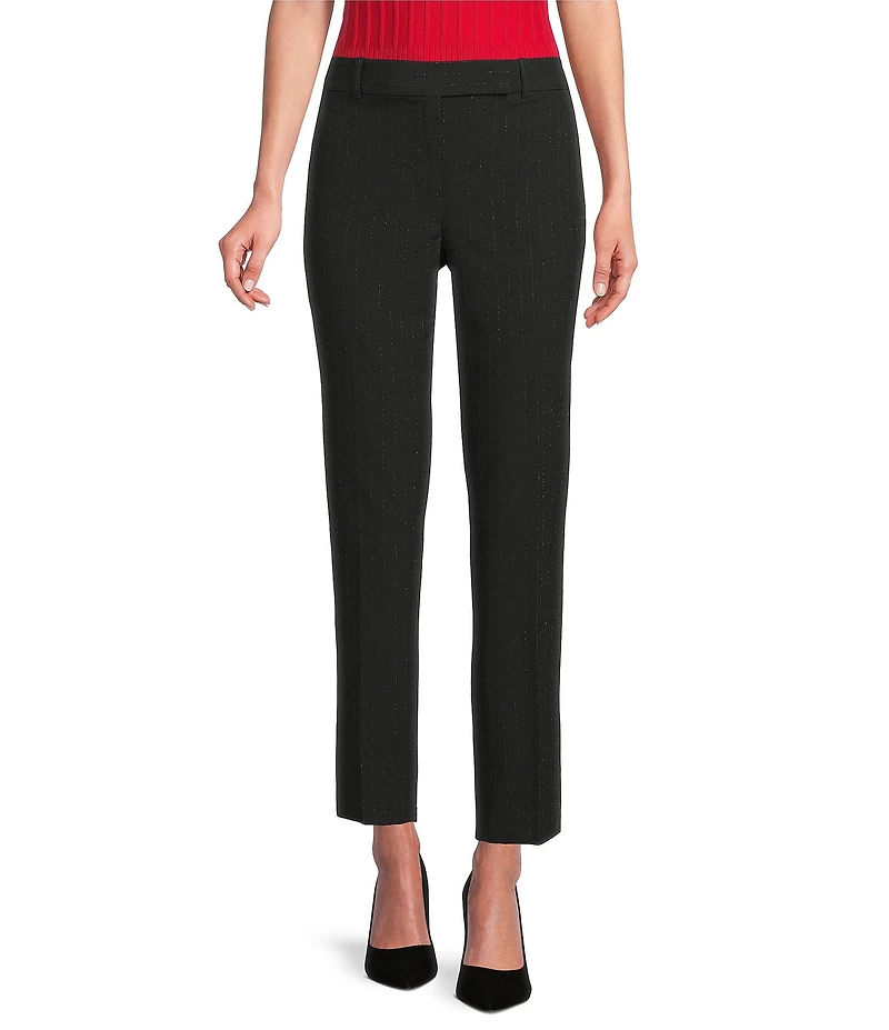 KARL LAGERFELD PARIS Novelty Metallic Lurex Flat Front Ankle Length Straight Leg Pants