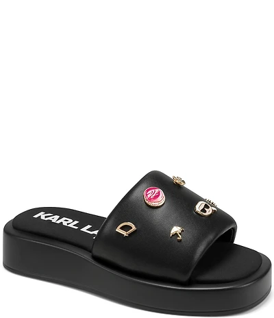 KARL LAGERFELD PARIS Opal Macaron Charms Platform Wedge Slide Sandals