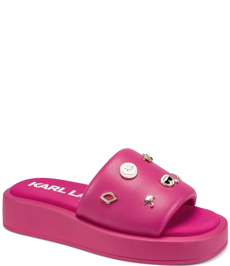 KARL LAGERFELD PARIS Opal Macaron Charms Platform Wedge Slide Sandals