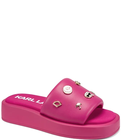 KARL LAGERFELD PARIS Opal Macaron Charms Platform Wedge Slide Sandals