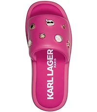 KARL LAGERFELD PARIS Opal Macaron Charms Platform Wedge Slide Sandals