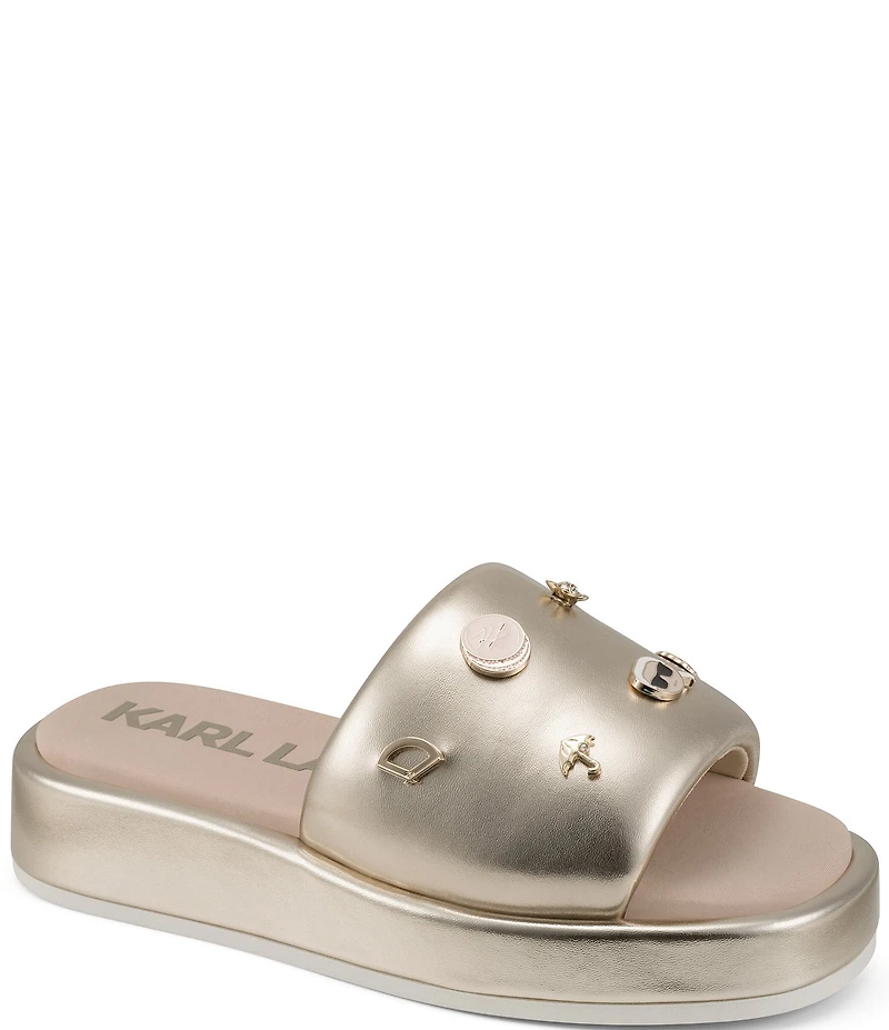 KARL LAGERFELD PARIS Opal Macaron Charms Platform Wedge Slide Sandals