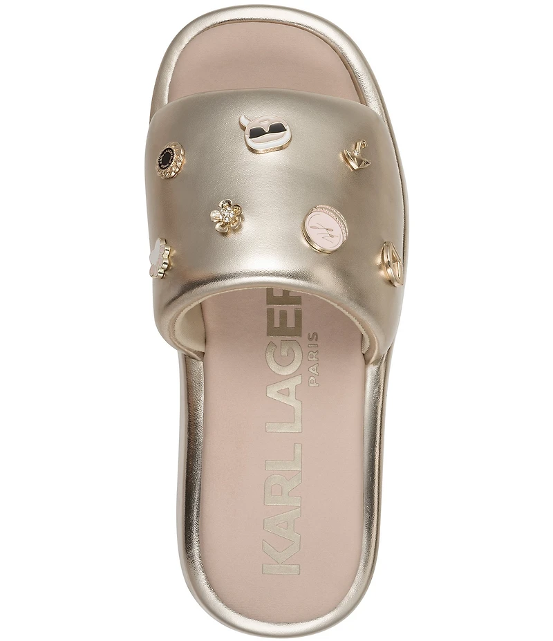 KARL LAGERFELD PARIS Opal Macaron Charms Platform Wedge Slide Sandals