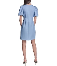 KARL LAGERFELD PARIS Pearl Bow Detail Puff Short Sleeve Ponte Dress