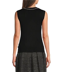 KARL LAGERFELD PARIS Pearl Embellished Crew Neck Sleeveless Tank