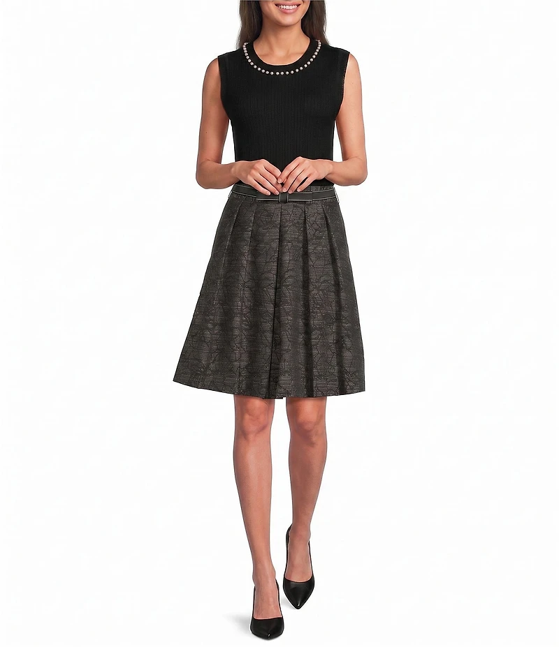 KARL LAGERFELD PARIS Pearl Embellished Crew Neck Sleeveless Tank
