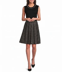 KARL LAGERFELD PARIS Pearl Embellished Crew Neck Sleeveless Tank