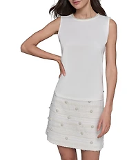 KARL LAGERFELD PARIS Pearl Embellished Round Neck Sleeveless Shell