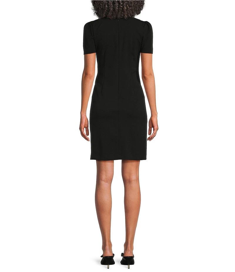 Karl Lagerfeld Paris Pearl Neck Short Sleeve Scuba Crepe Dress