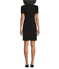 Karl Lagerfeld Paris Pearl Neck Short Sleeve Scuba Crepe Dress