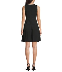 KARL LAGERFELD PARIS Pearl Trim Bow Front Scuba Crepe Pleated Skirt Shift Dress