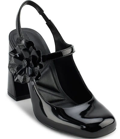 KARL LAGERFELD PARIS Pierra Patent Floral Ornamented Mary Jane Pumps