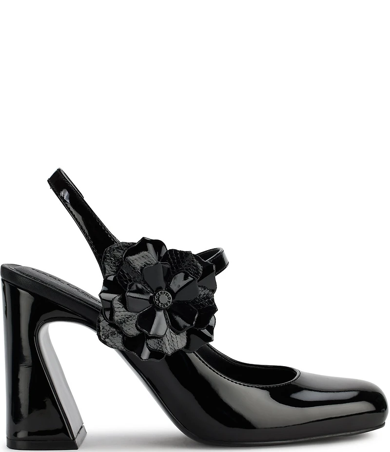KARL LAGERFELD PARIS Pierra Patent Floral Ornamented Mary Jane Pumps