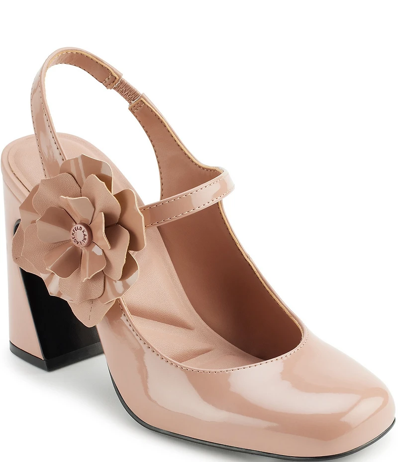 KARL LAGERFELD PARIS Pierra Patent Floral Ornamented Mary Jane Pumps