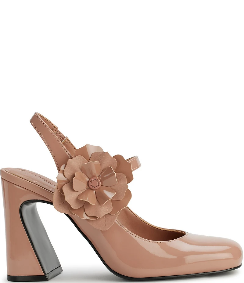 KARL LAGERFELD PARIS Pierra Patent Floral Ornamented Mary Jane Pumps