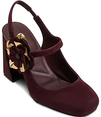 KARL LAGERFELD PARIS Pierra Suede Floral Ornament Mary Jane Slingback Pumps