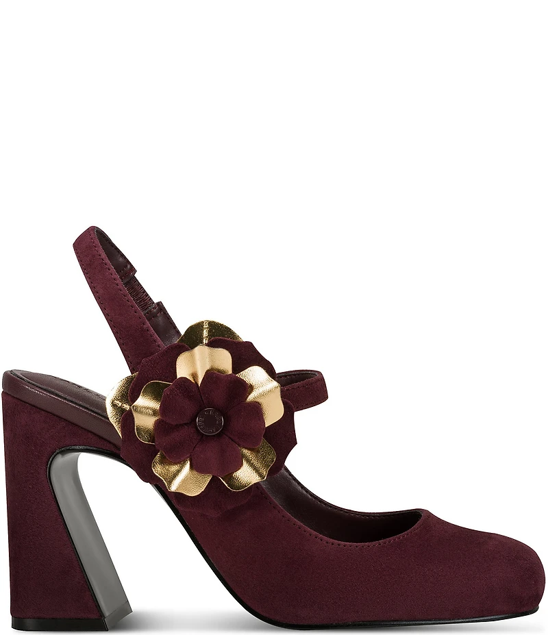 KARL LAGERFELD PARIS Pierra Suede Floral Ornament Mary Jane Slingback Pumps