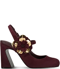 KARL LAGERFELD PARIS Pierra Suede Floral Ornament Mary Jane Slingback Pumps