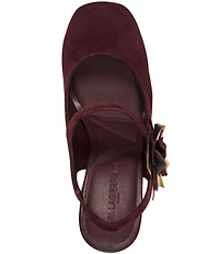 KARL LAGERFELD PARIS Pierra Suede Floral Ornament Mary Jane Slingback Pumps