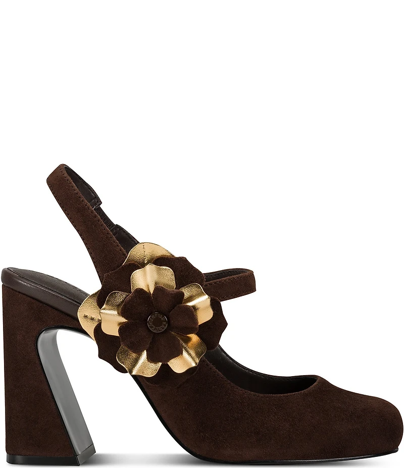 KARL LAGERFELD PARIS Pierra Suede Floral Ornament Mary Jane Slingback Pumps