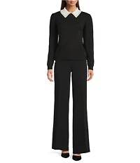 KARL LAGERFELD PARIS Point Collar Long Sleeve Jeweled Sweater