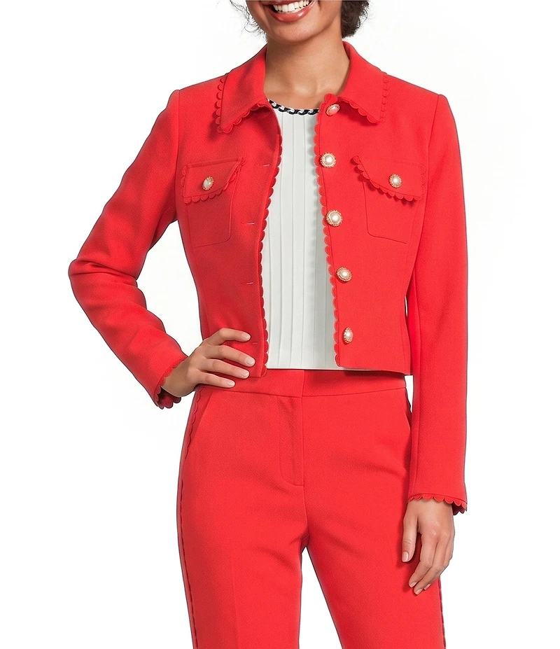 KARL LAGERFELD PARIS Polish Suiting Point Collar Long Sleeve Crop Length Jacket