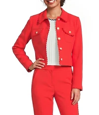 KARL LAGERFELD PARIS Polish Suiting Point Collar Long Sleeve Crop Length Jacket