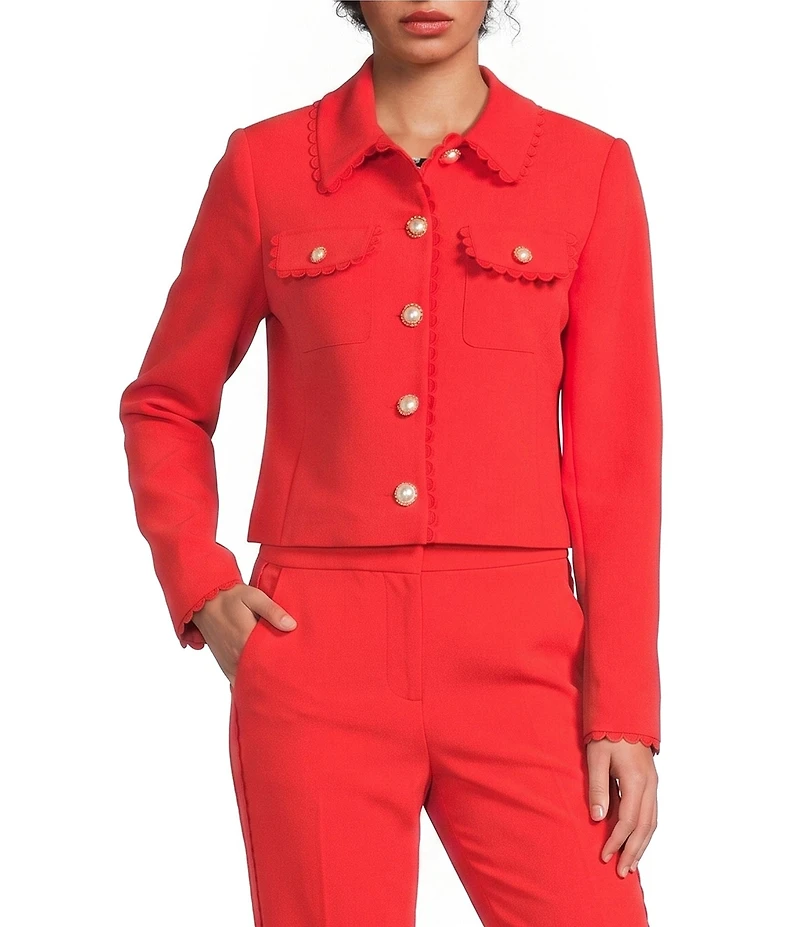 KARL LAGERFELD PARIS Polish Suiting Point Collar Long Sleeve Crop Length Jacket