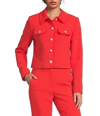 KARL LAGERFELD PARIS Polish Suiting Point Collar Long Sleeve Crop Length Jacket