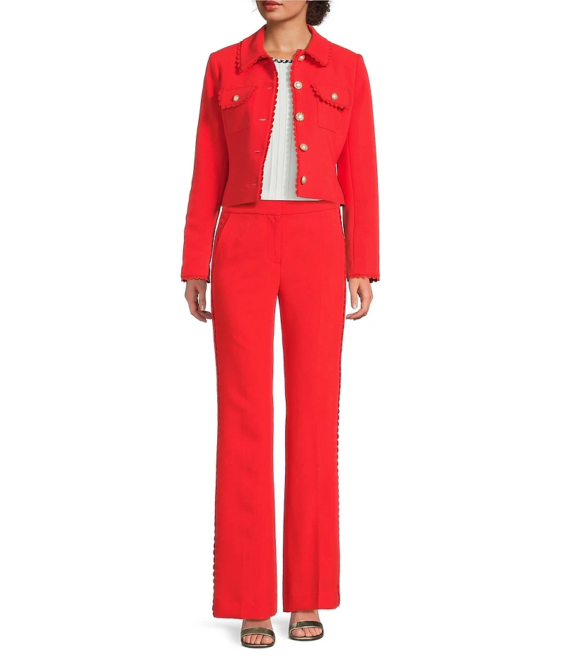 KARL LAGERFELD PARIS Polish Suiting Point Collar Long Sleeve Crop Length Jacket