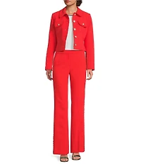 KARL LAGERFELD PARIS Polish Suiting Point Collar Long Sleeve Crop Length Jacket
