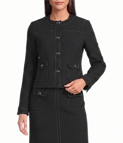 KARL LAGERFELD PARIS Polish Suiting Scoop Neck Long Sleeve Crop Jacket