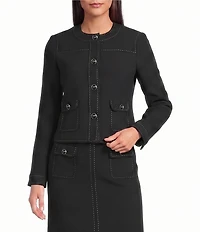 KARL LAGERFELD PARIS Polish Suiting Scoop Neck Long Sleeve Crop Jacket