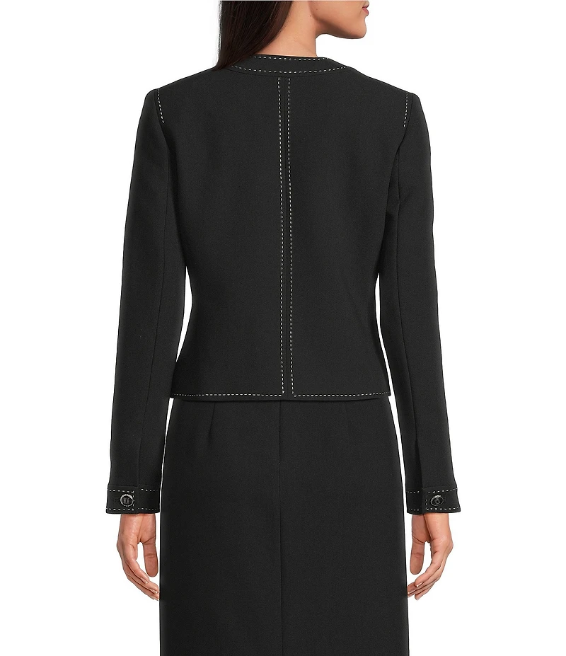 KARL LAGERFELD PARIS Polish Suiting Scoop Neck Long Sleeve Crop Jacket