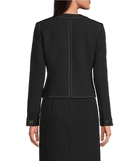 KARL LAGERFELD PARIS Polish Suiting Scoop Neck Long Sleeve Crop Jacket