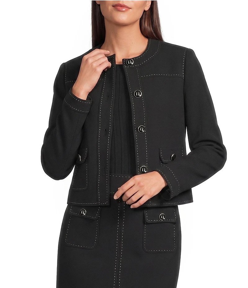 KARL LAGERFELD PARIS Polish Suiting Scoop Neck Long Sleeve Crop Jacket
